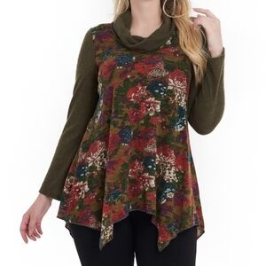 DIKALADY Women's Casual Round Neck Long Sleeve Floral Pattern Tunic Top